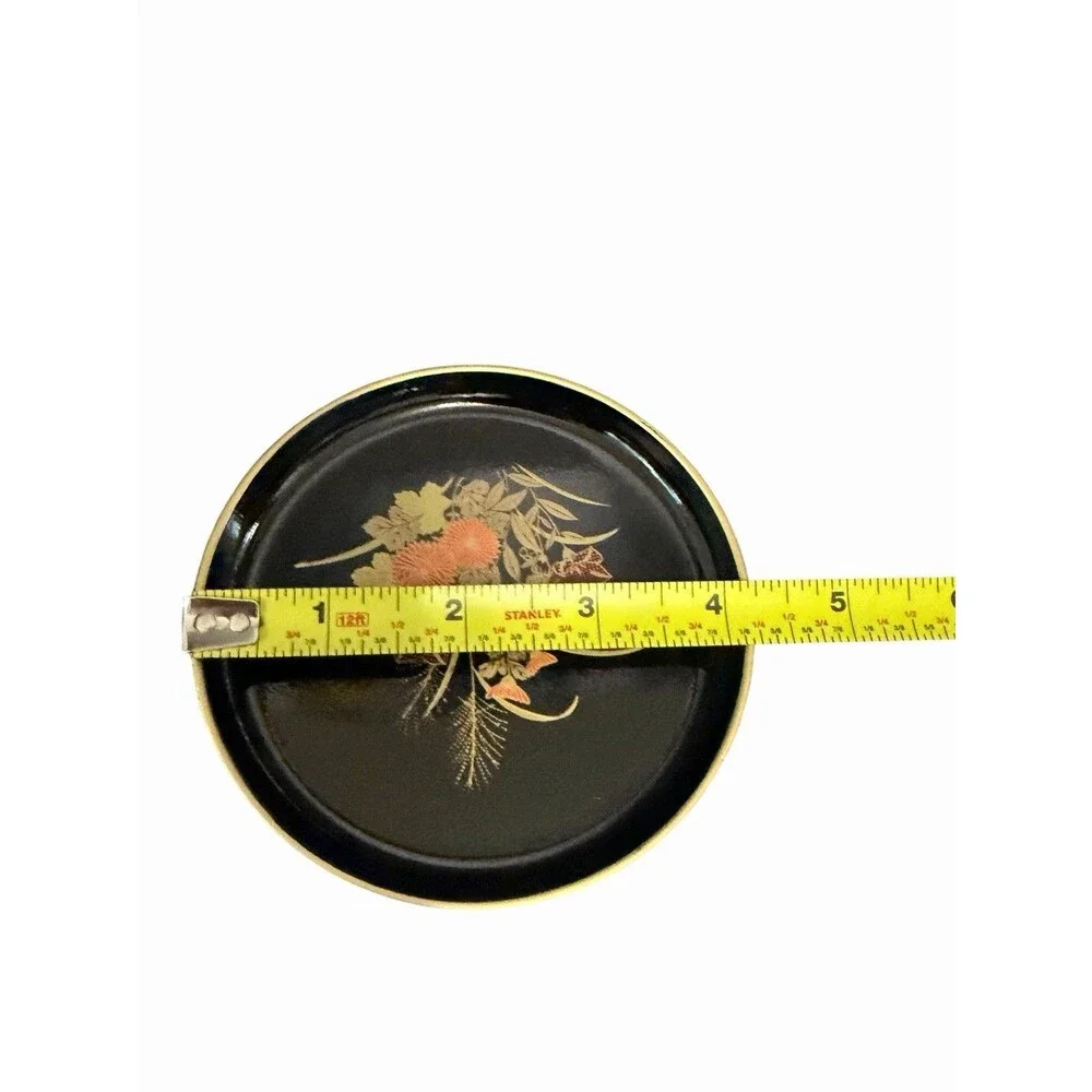 Vtg Toyo Lacquerware 5 Coasters Black Japanese Matching Lidded Storage Box